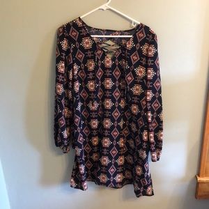Patterned Long Sleeve Dress